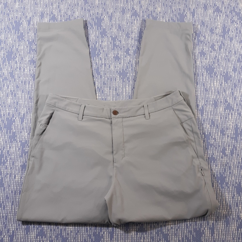 Lululemon Pants Mens 36 x 33 Flat Front Tapered Leg Light Gray Chino Nylon Blend